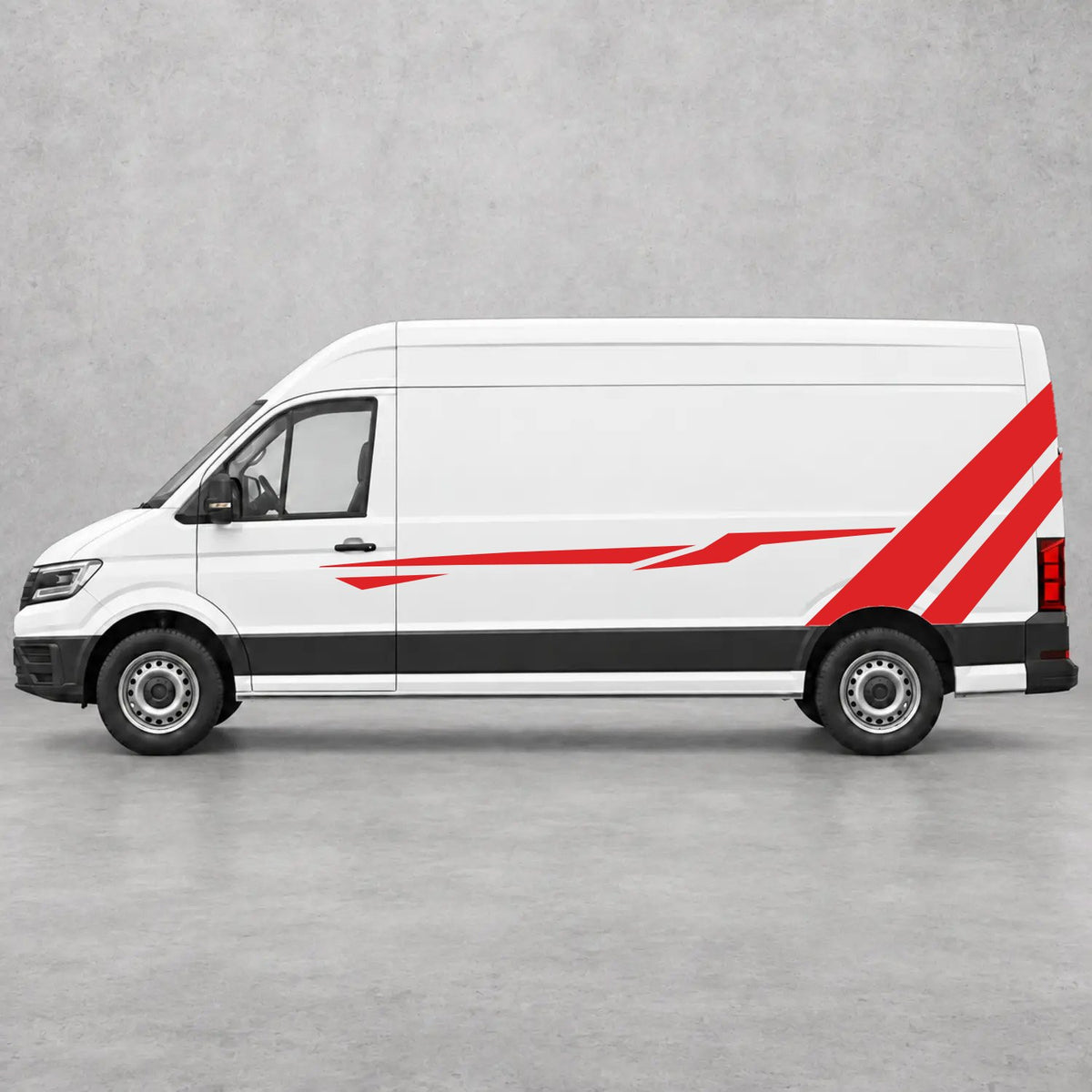 VW Crafter Bold Rear Diagonal Side Stripes in Red & Red