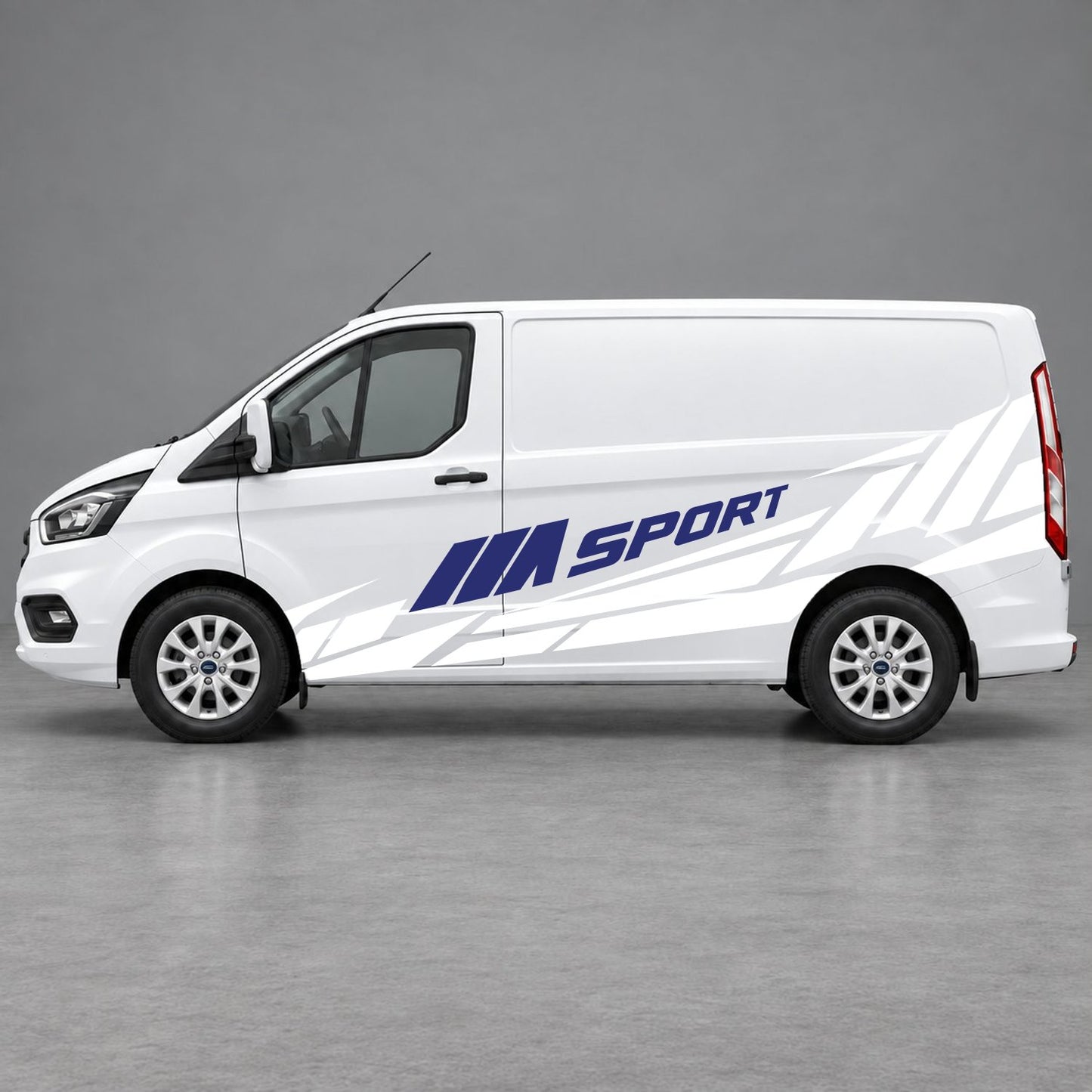 Ford Transit Custom M Sport Racing Side Graphics in White & Navy Blue