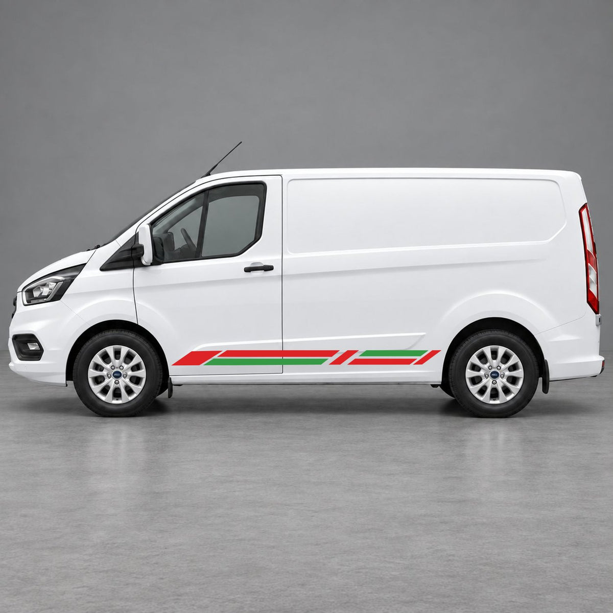 Ford Transit Custom Geometric Lower Side Stripes in Red & Green