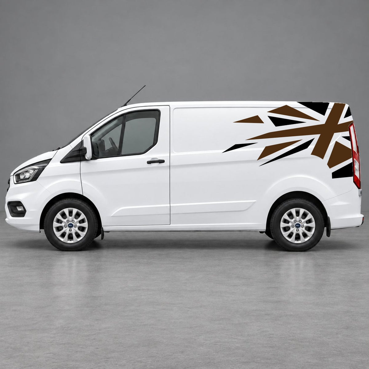 Ford Transit Custom Shattered Union Jack Side Graphics in Black & Brown