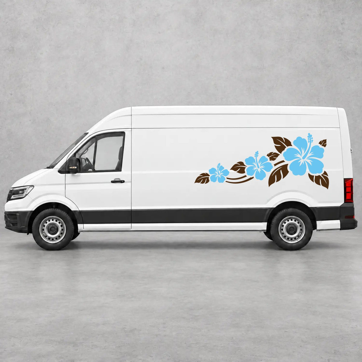 VW Crafter Hibiscus Flower Trail Side Graphics in Brown & Light Blue