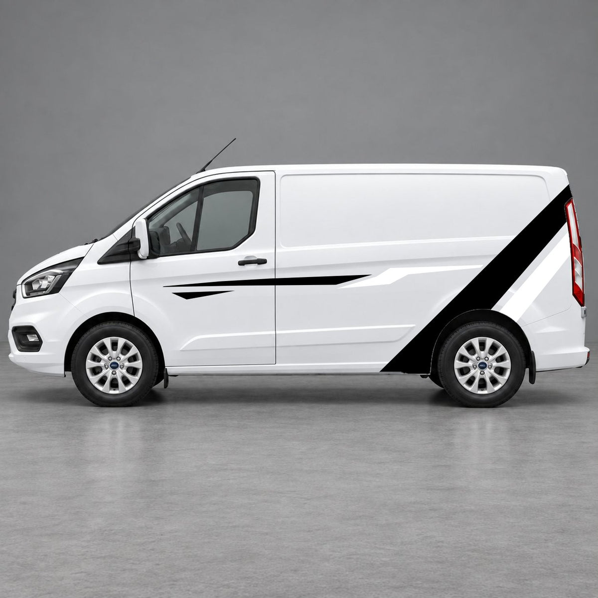 Ford Transit Custom Bold Rear Diagonal Side Stripes in Black & White