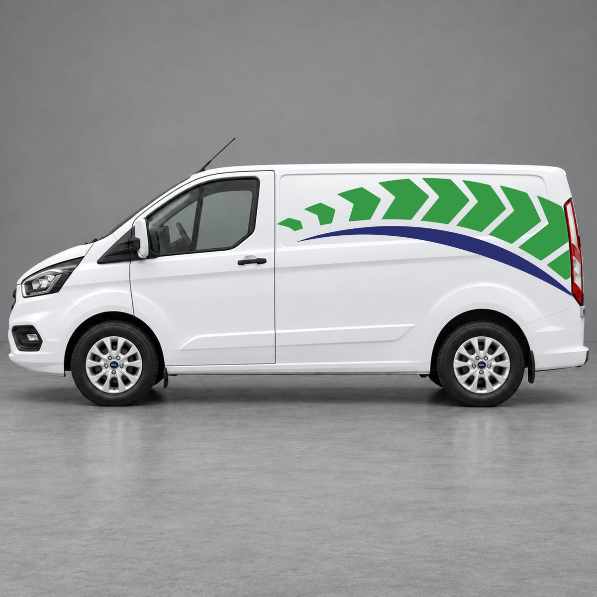 Ford Transit Custom Chevron Track Side Graphics in Green & Navy Blue