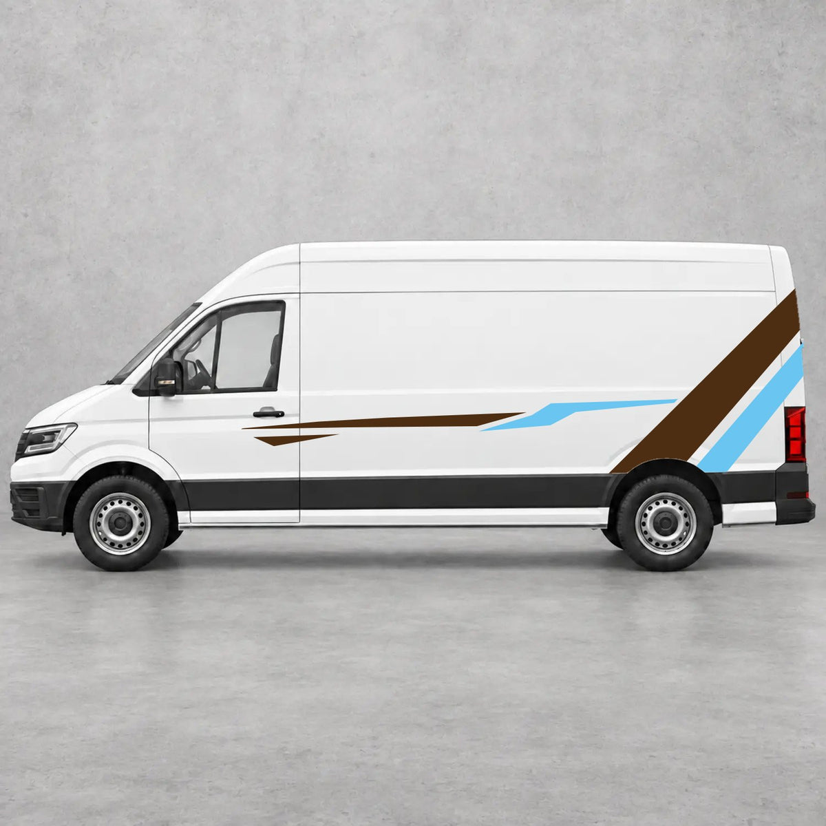 VW Crafter Bold Rear Diagonal Side Stripes in Brown & Light Blue