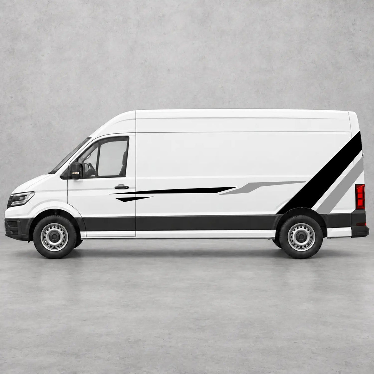 VW Crafter Bold Rear Diagonal Side Stripes in Black & Grey