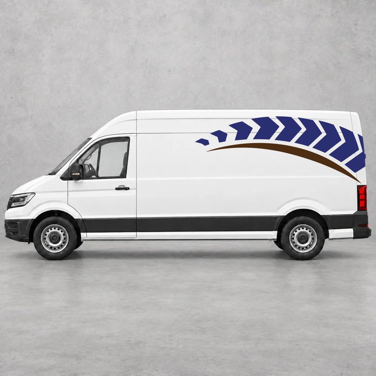 VW Crafter Chevron Track Side Graphics in Navy Blue & Brown