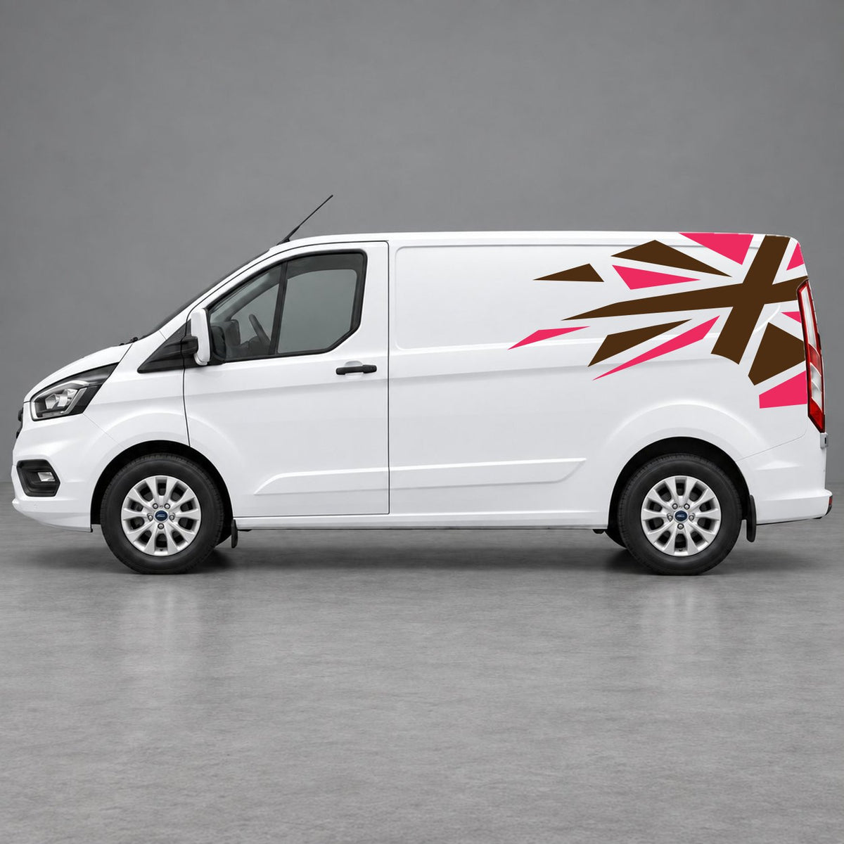 Ford Transit Custom Shattered Union Jack Side Graphics in Pink & Brown