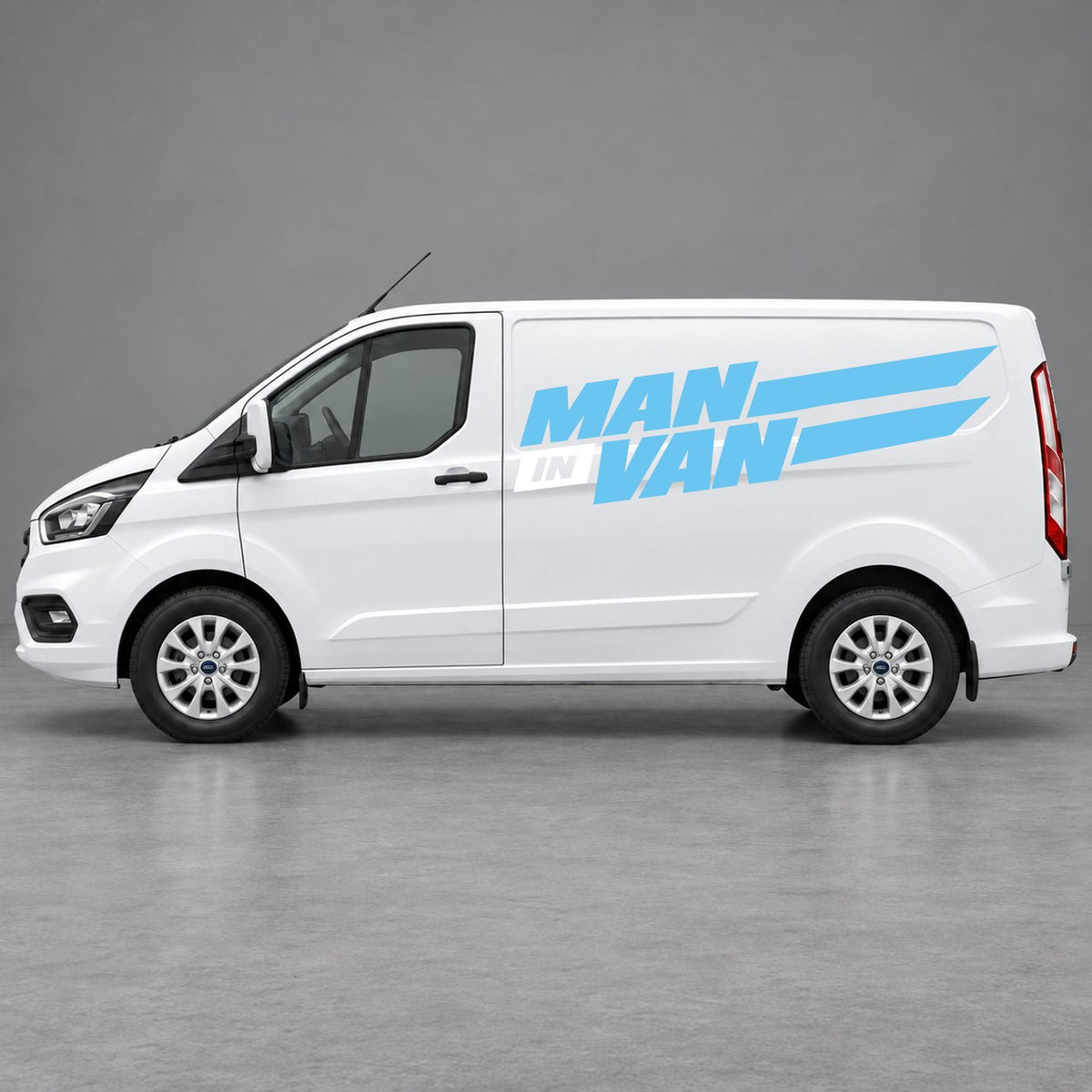 Ford Transit Custom Man in Van Side Stripes in Light Blue & White