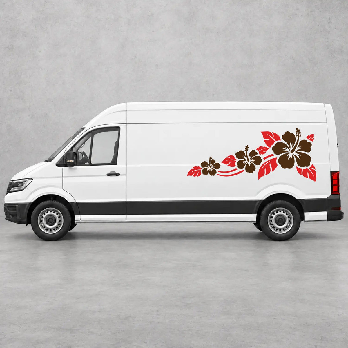 VW Crafter Hibiscus Flower Trail Side Graphics in Red & Brown