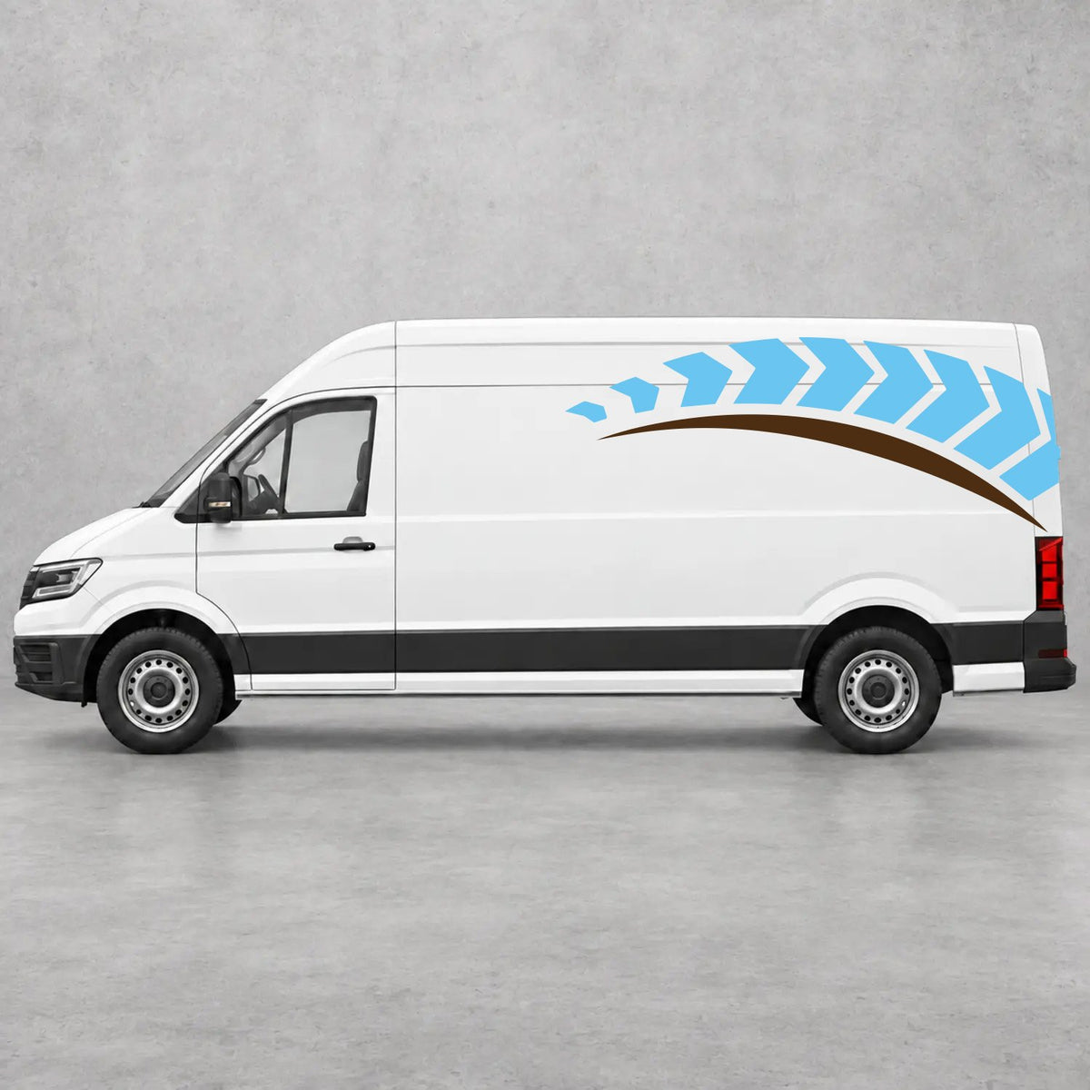 VW Crafter Chevron Track Side Graphics in Light Blue & Brown