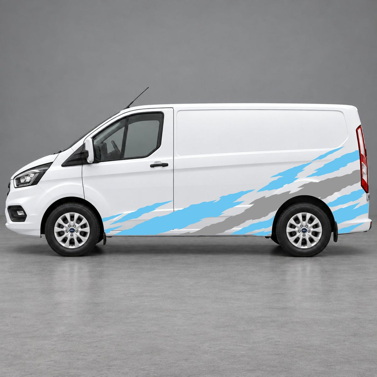Ford Transit Custom Claw Scratch Side Graphics in Light Blue & Grey