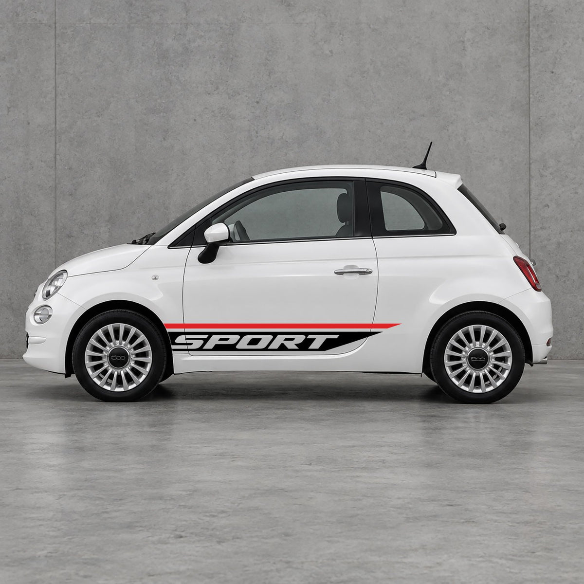 Fiat 500 Sport Lower Side Stripes Kit - Pair Supplied in Red & Black