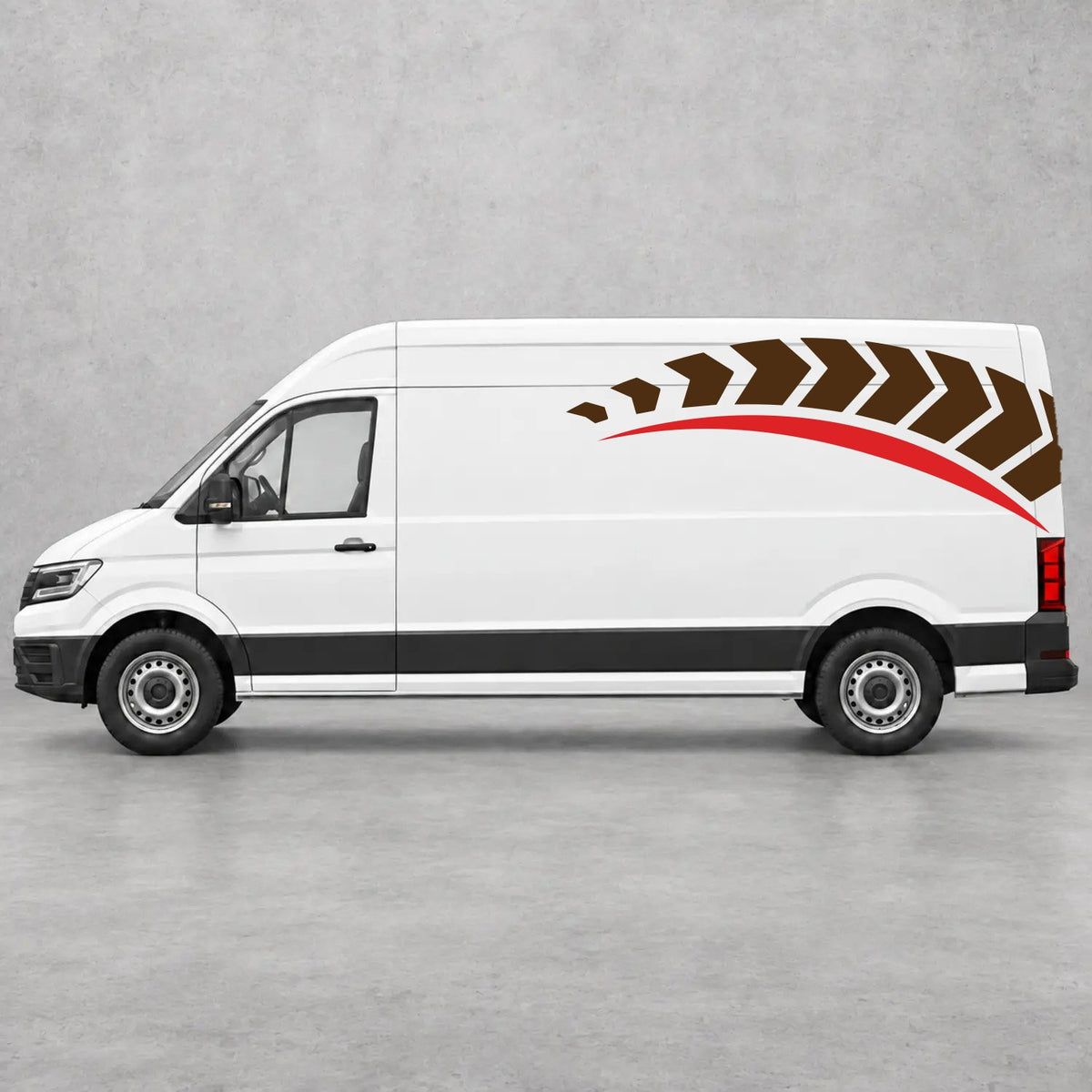 VW Crafter Chevron Track Side Graphics in Brown & Red