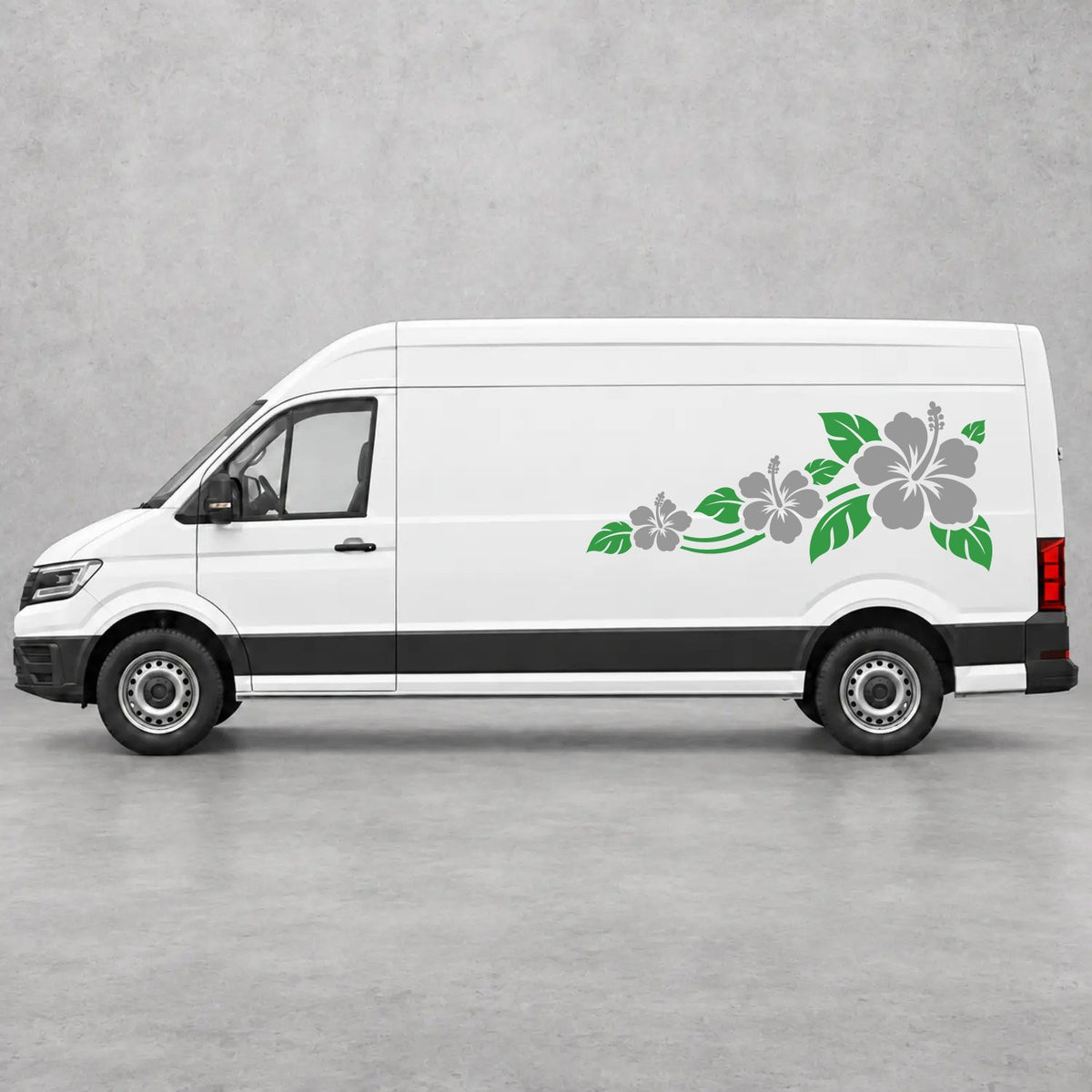 VW Crafter Hibiscus Flower Trail Side Graphics in Green & Grey