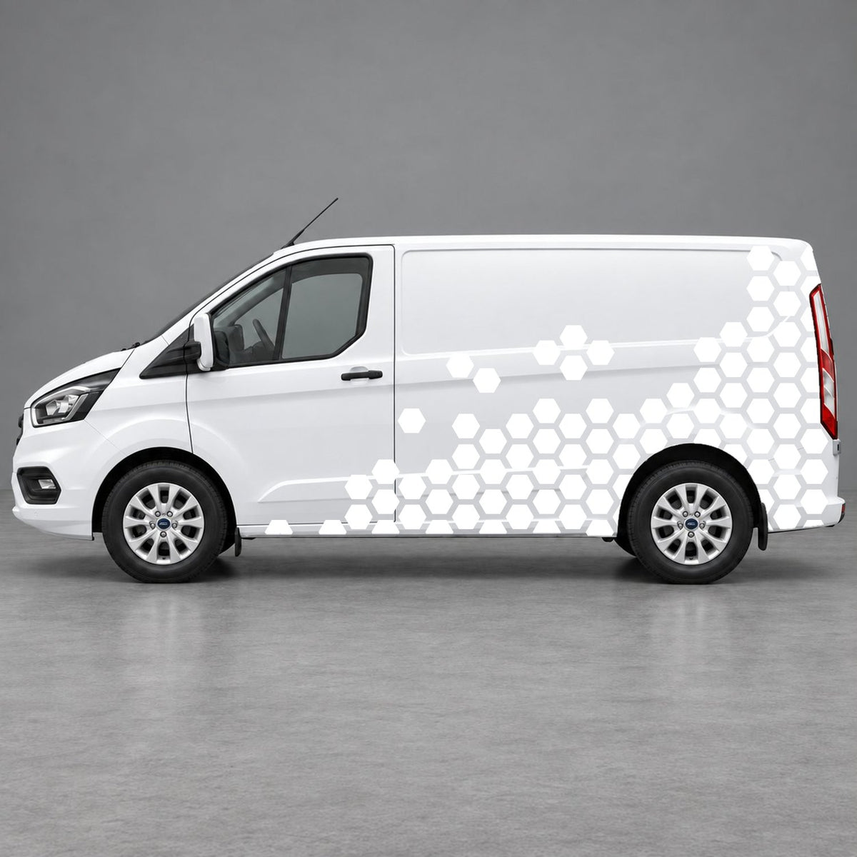 Ford Transit Custom Honeycomb Fade Side Graphics in White