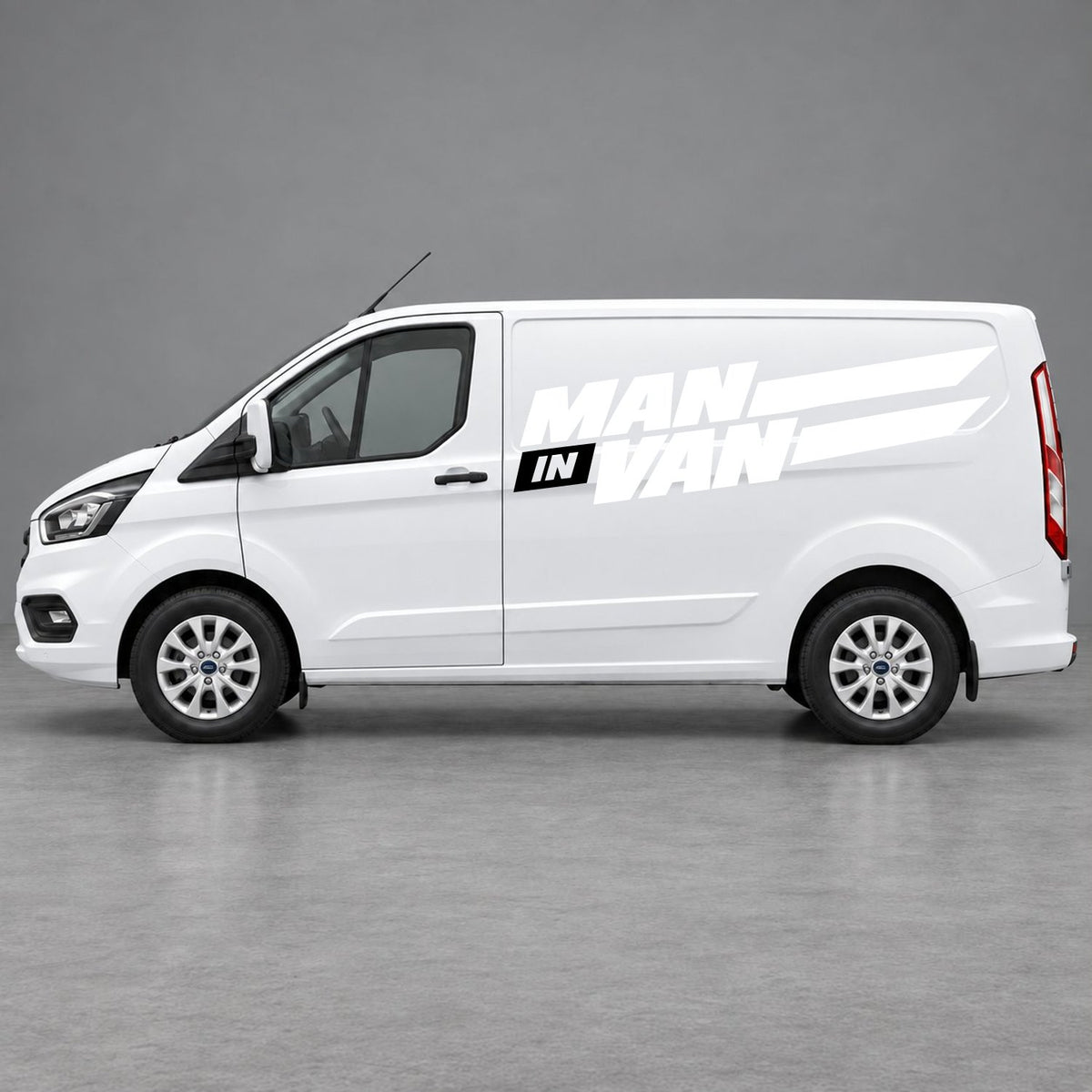 Ford Transit Custom Man in Van Side Stripes in White & Black