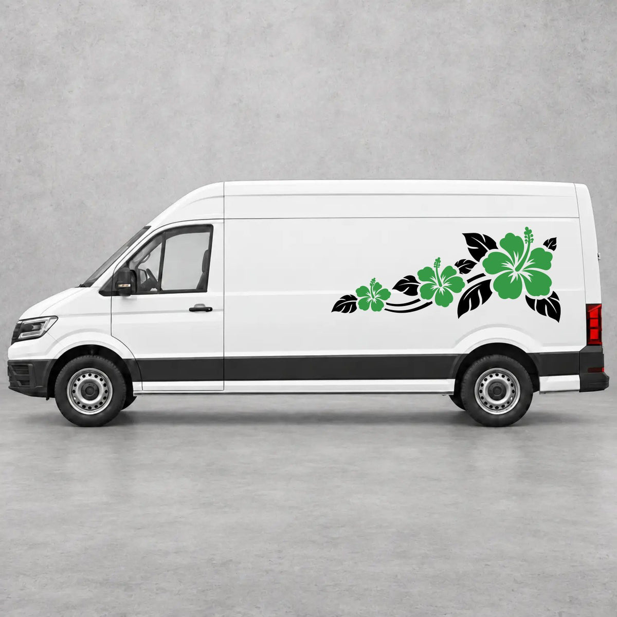 VW Crafter Hibiscus Flower Trail Side Graphics in Black & Green