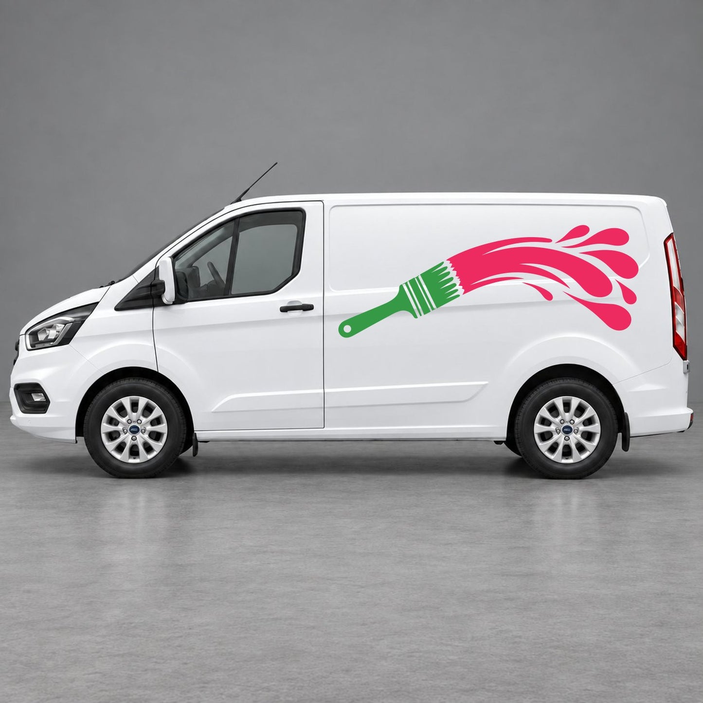 Ford Transit Custom Paintbrush Swoosh Side Graphics in Green & Pink
