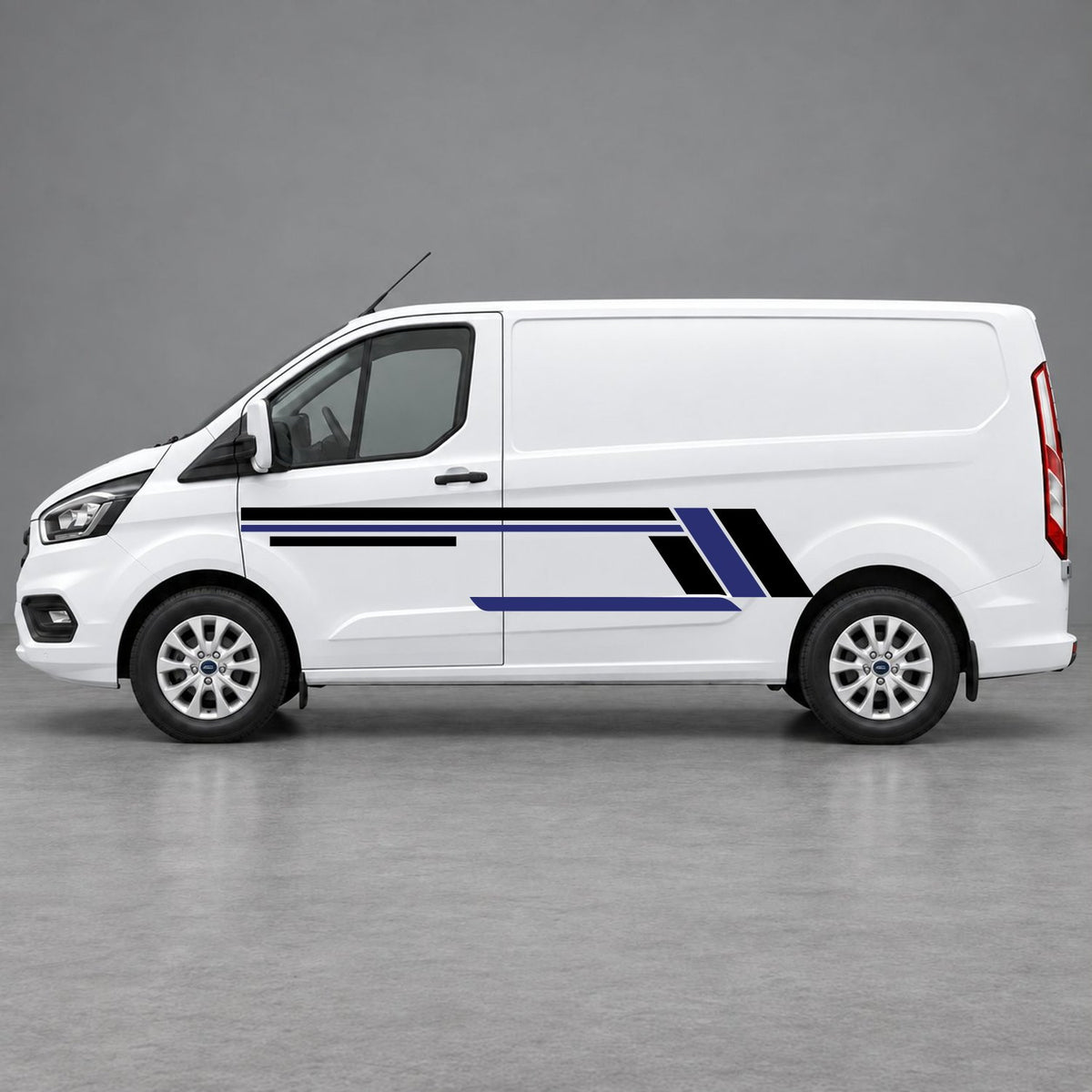 Ford Transit Custom Geometric Outline Side Stripes in Black & Navy Blue