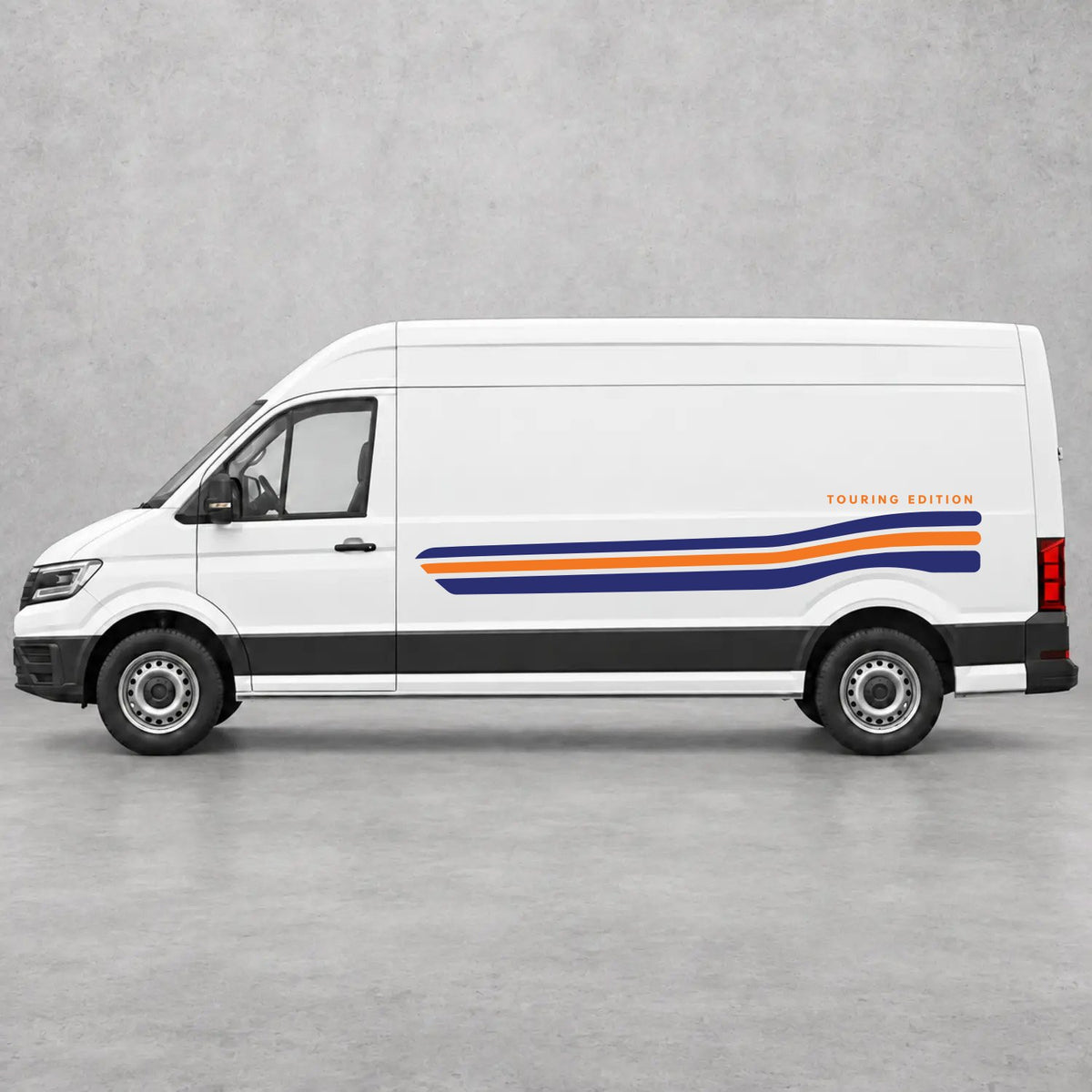 VW Crafter Touring Edition Side Stripes in Navy Blue & Orange