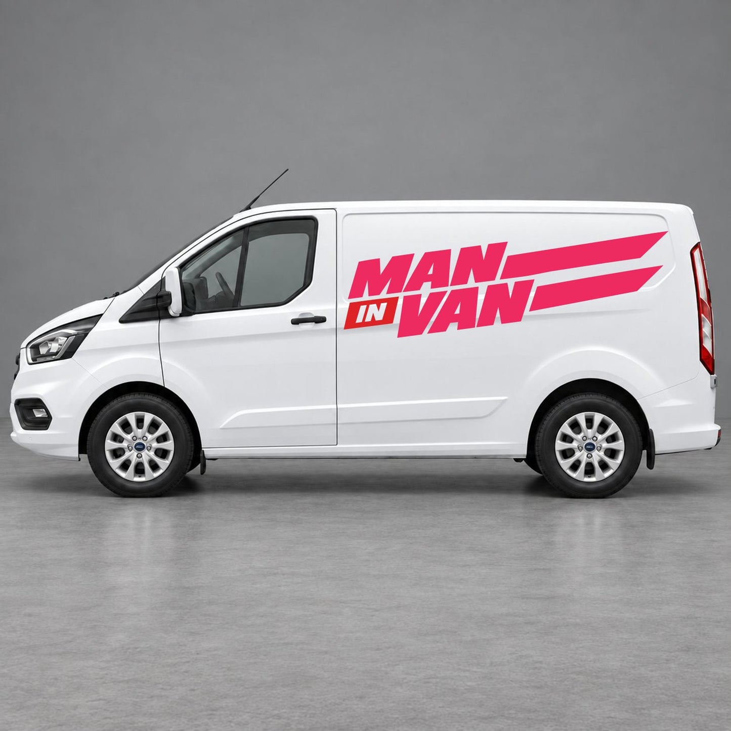 Ford Transit Custom Man in Van Side Stripes in Pink & Red