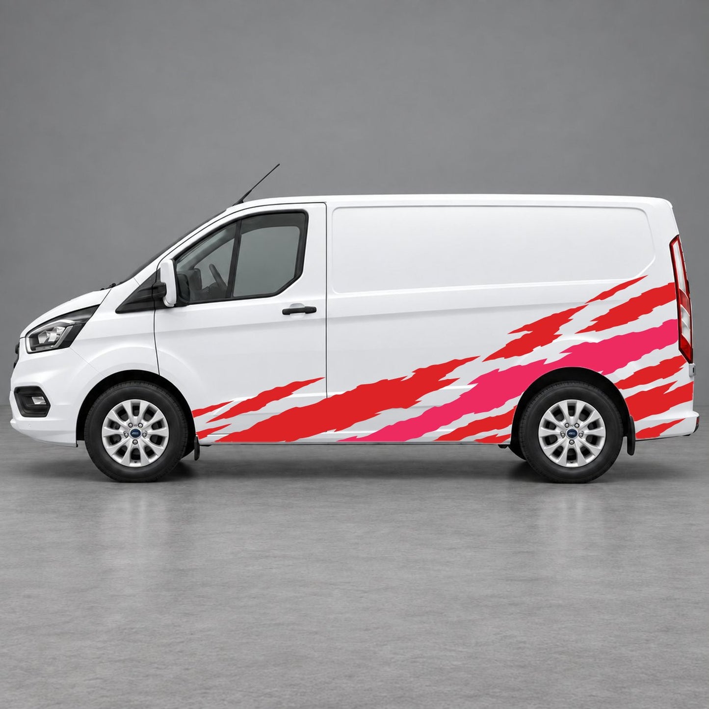 Ford Transit Custom Claw Scratch Side Graphics in Red & Pink
