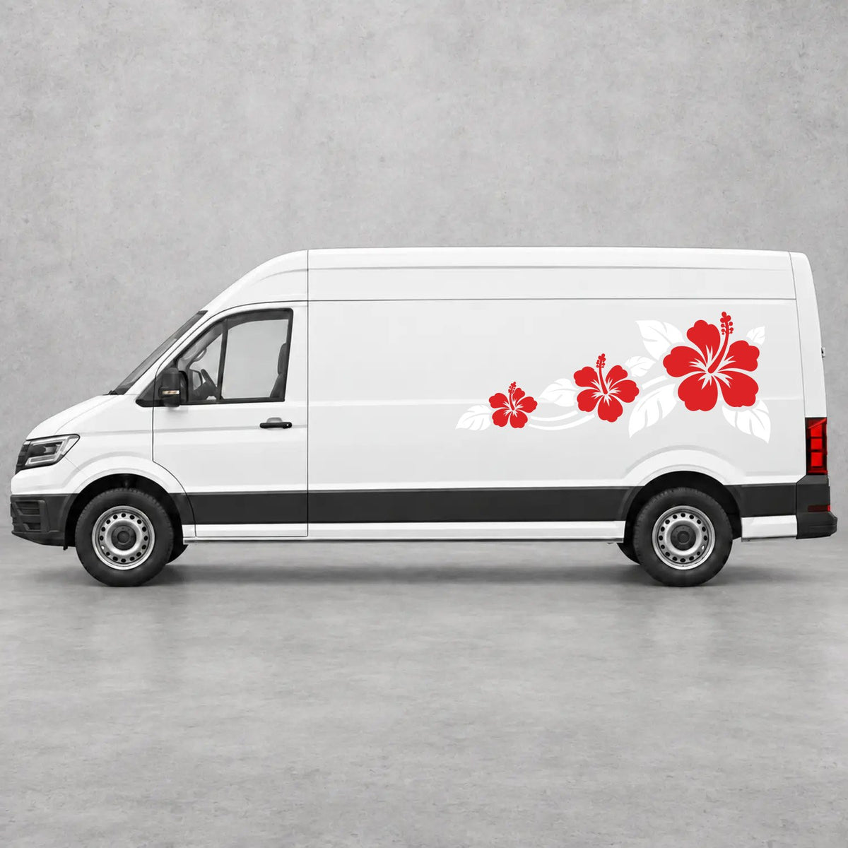 VW Crafter Hibiscus Flower Trail Side Graphics in White & Red
