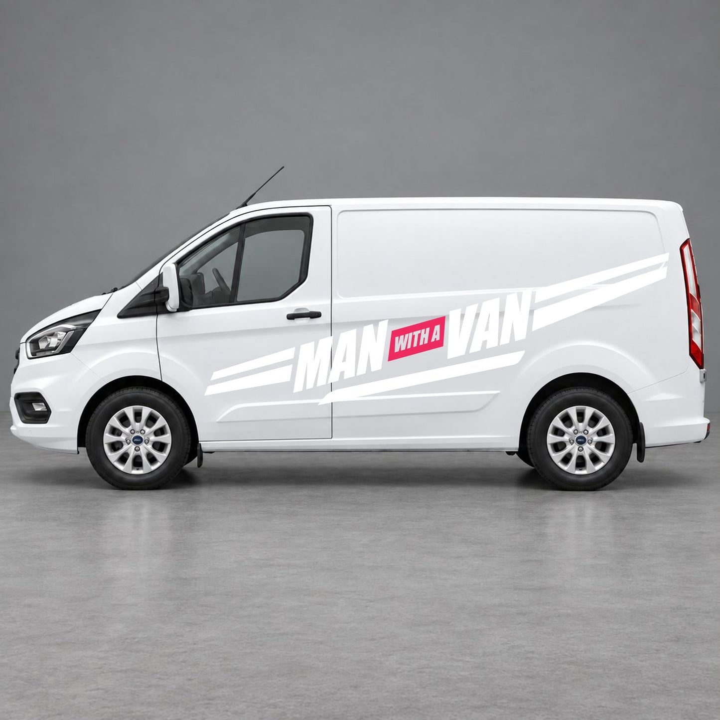 Ford Transit Custom Man with a Van Side Stripes in White & Pink