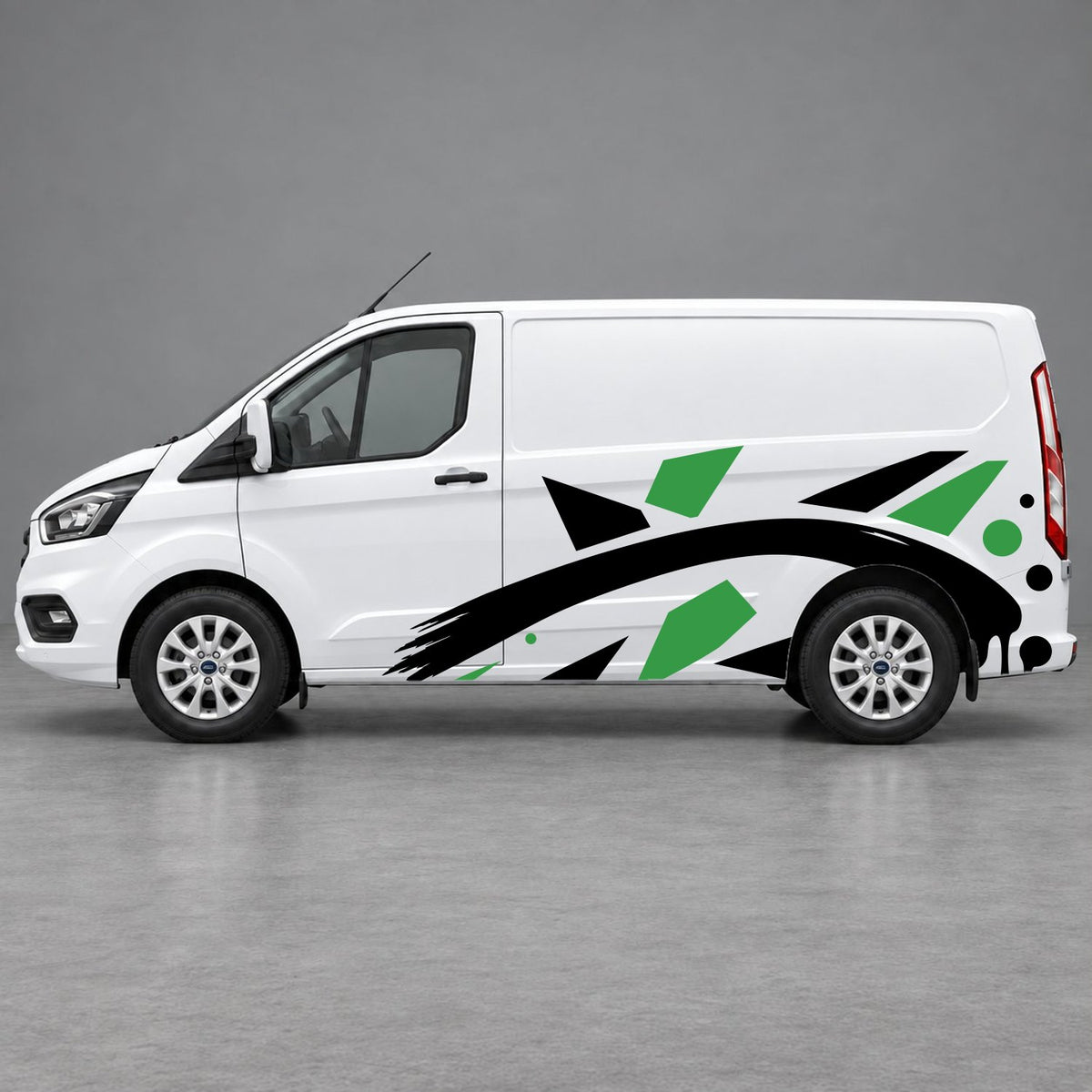 Ford Transit Custom Abstract Geometric Splash Side Graphics in Green & Black