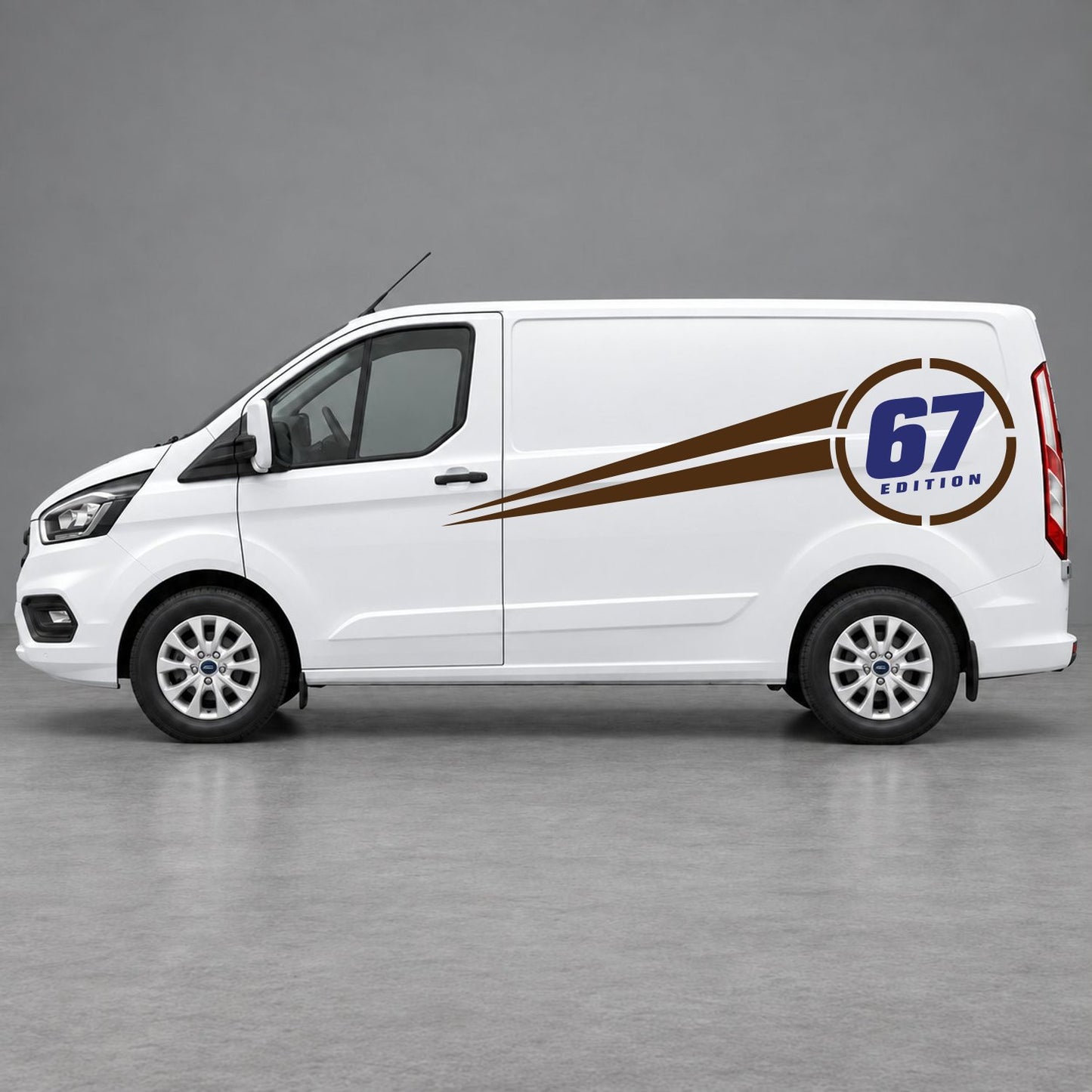 Ford Transit Custom Personalised Number Edition Side Stripes in Brown & Navy Blue