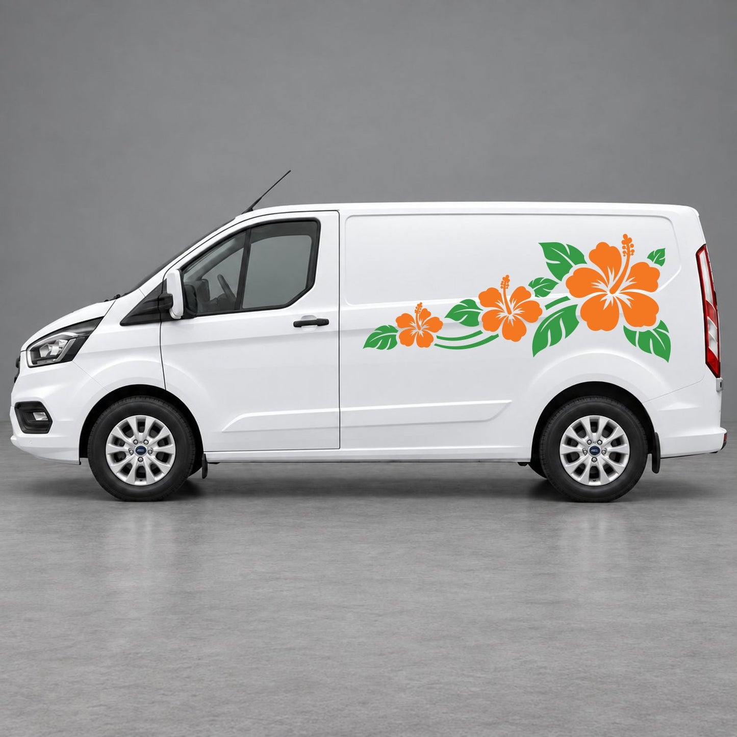 Ford Transit Custom Hibiscus Flower Trail Side Graphics in Green & Orange