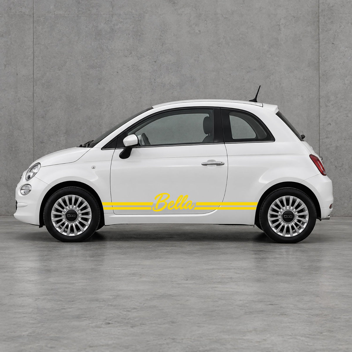 Fiat 500 Personalised Name Side Stripes Kit - Pair Supplied in Yellow