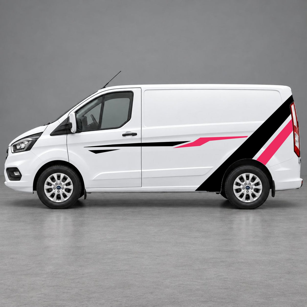 Ford Transit Custom Bold Rear Diagonal Side Stripes in Black & Pink