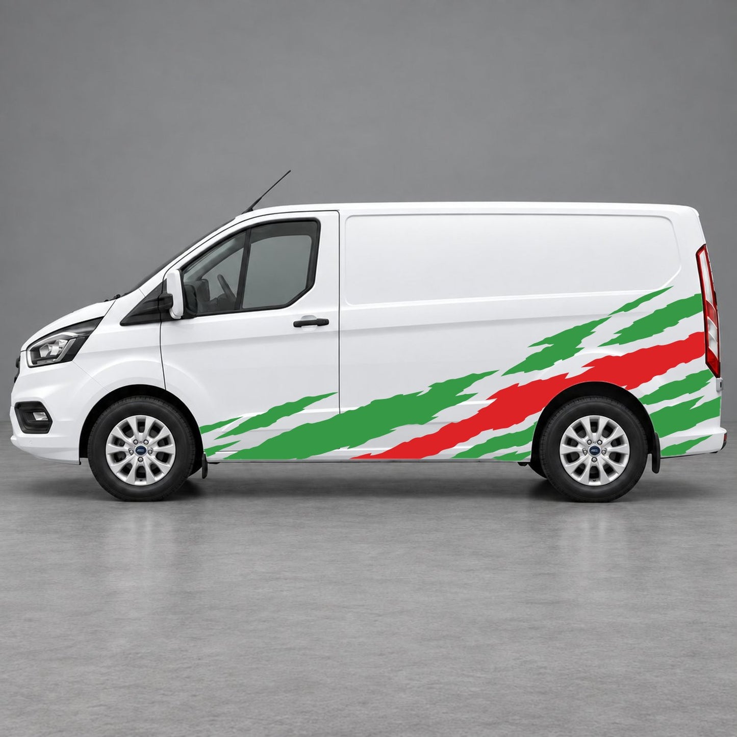 Ford Transit Custom Claw Scratch Side Graphics in Green & Red