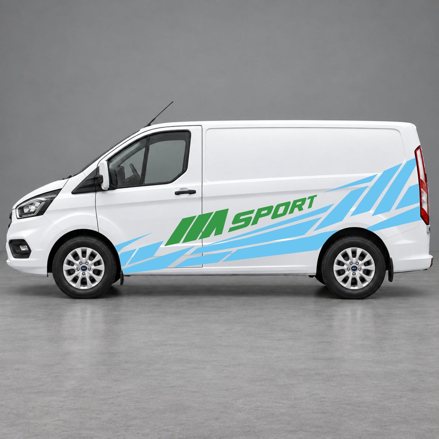 Ford Transit Custom M Sport Racing Side Graphics in Light Blue & Green