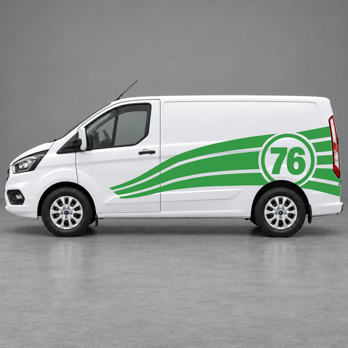 Ford Transit Custom Personalised Number 76 Racing Side Graphics in Green & Green