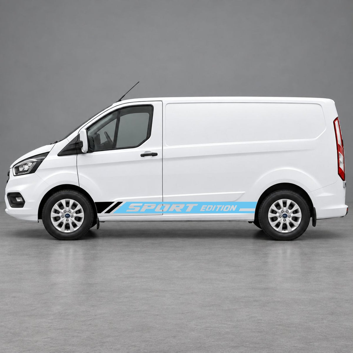 Ford Transit Custom Sport Edition Lower Side Graphics in Light Blue & Black