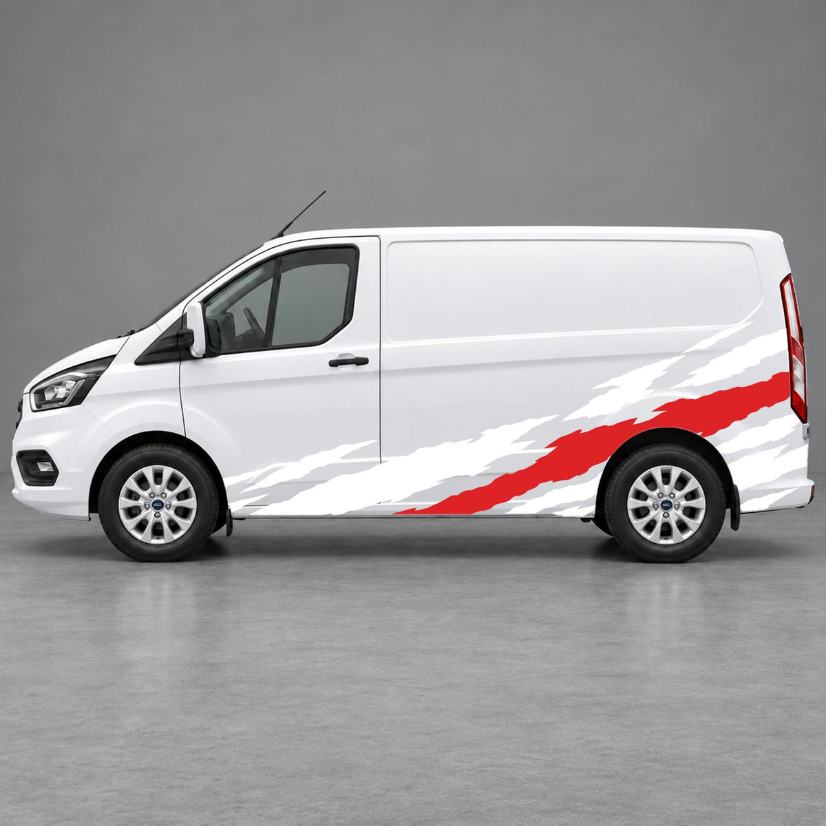 Ford Transit Custom Claw Scratch Side Graphics in White & Red