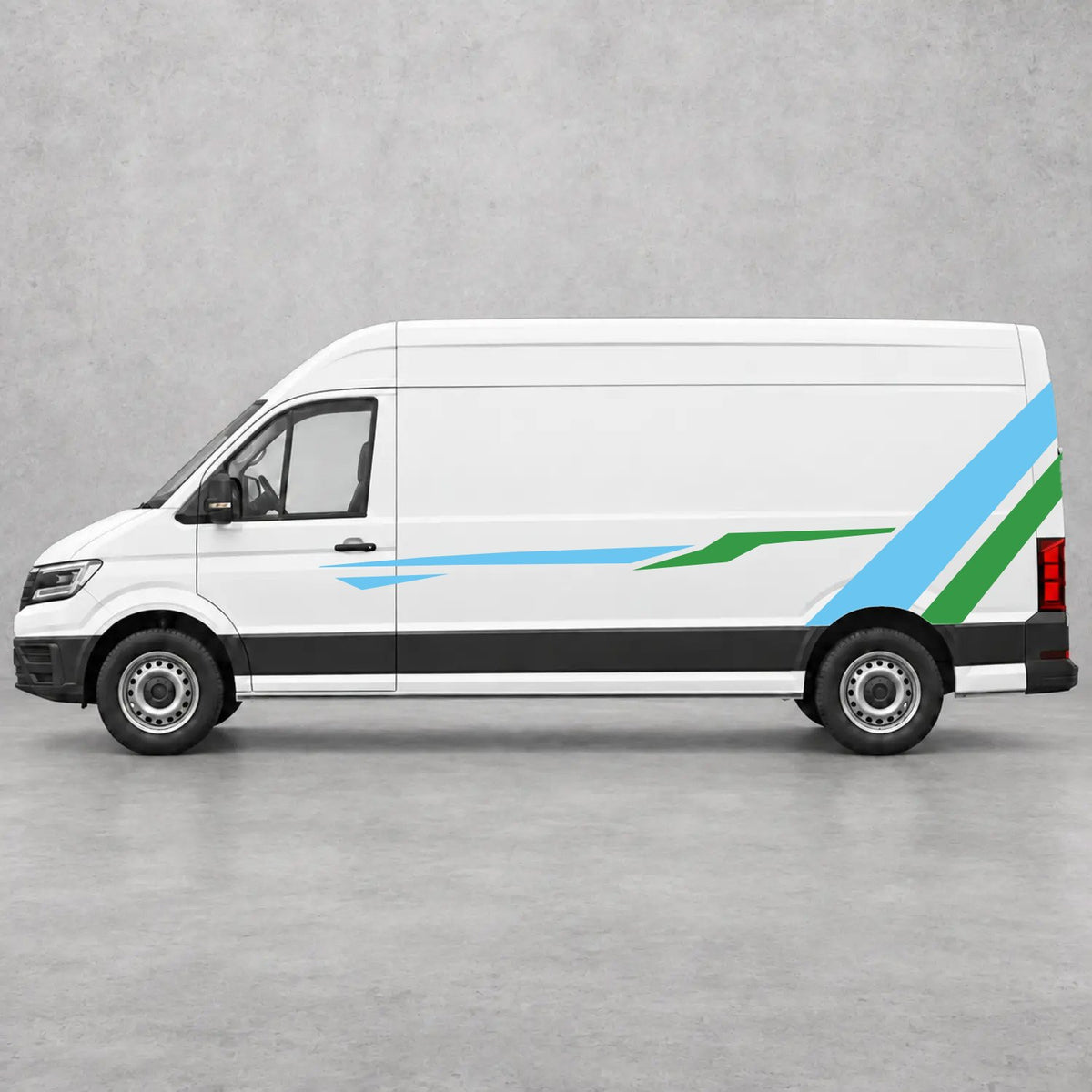 VW Crafter Bold Rear Diagonal Side Stripes in Light Blue & Green