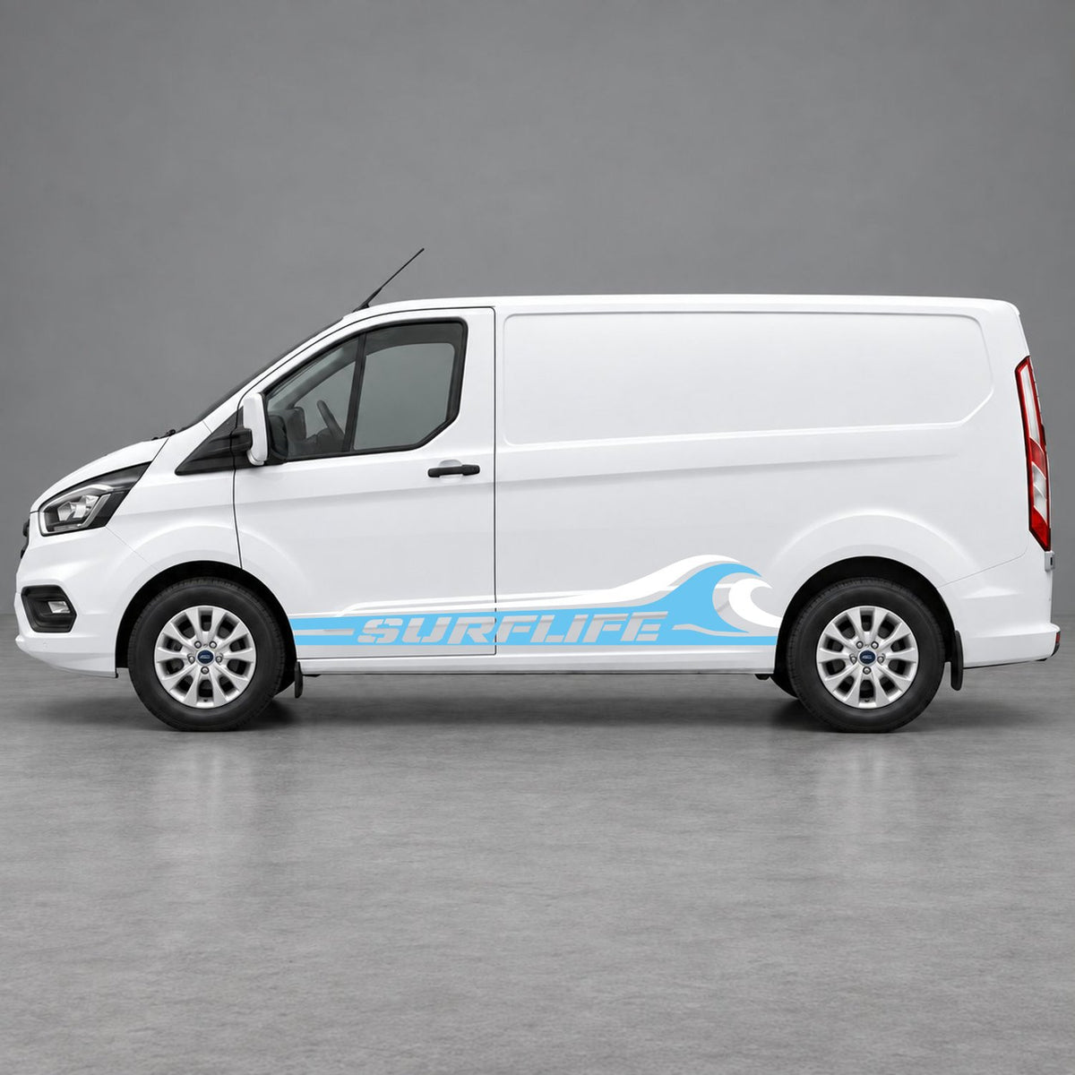 Ford Transit Custom Surflife Wave Side Stripes in Light Blue & White