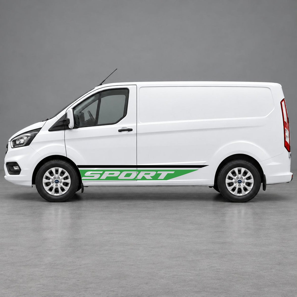 Ford Transit Custom Sport Swoosh Lower Side Stripes in Black & Green