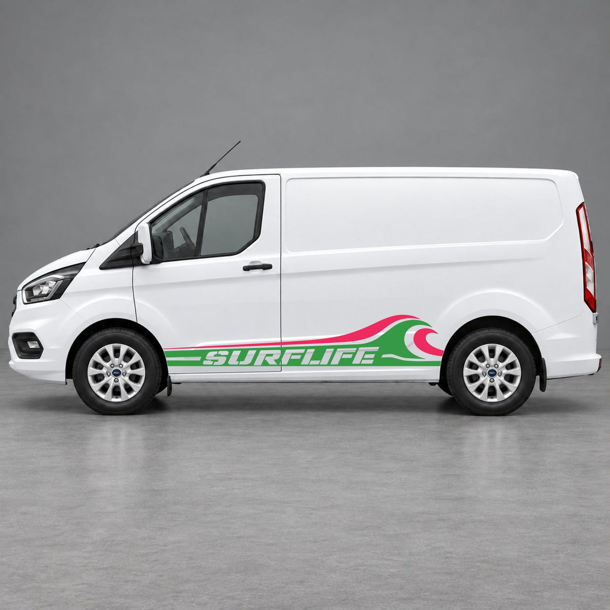 Ford Transit Custom Surflife Wave Side Stripes in Green & Pink