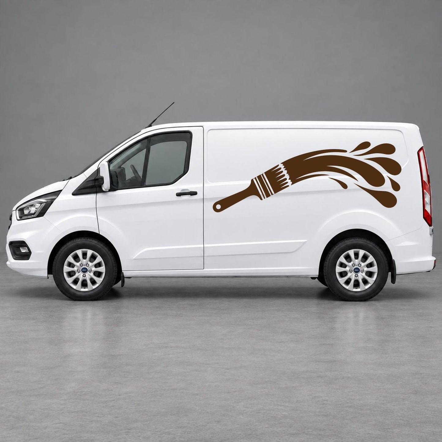 Ford Transit Custom Paintbrush Swoosh Side Graphics in Brown & Brown