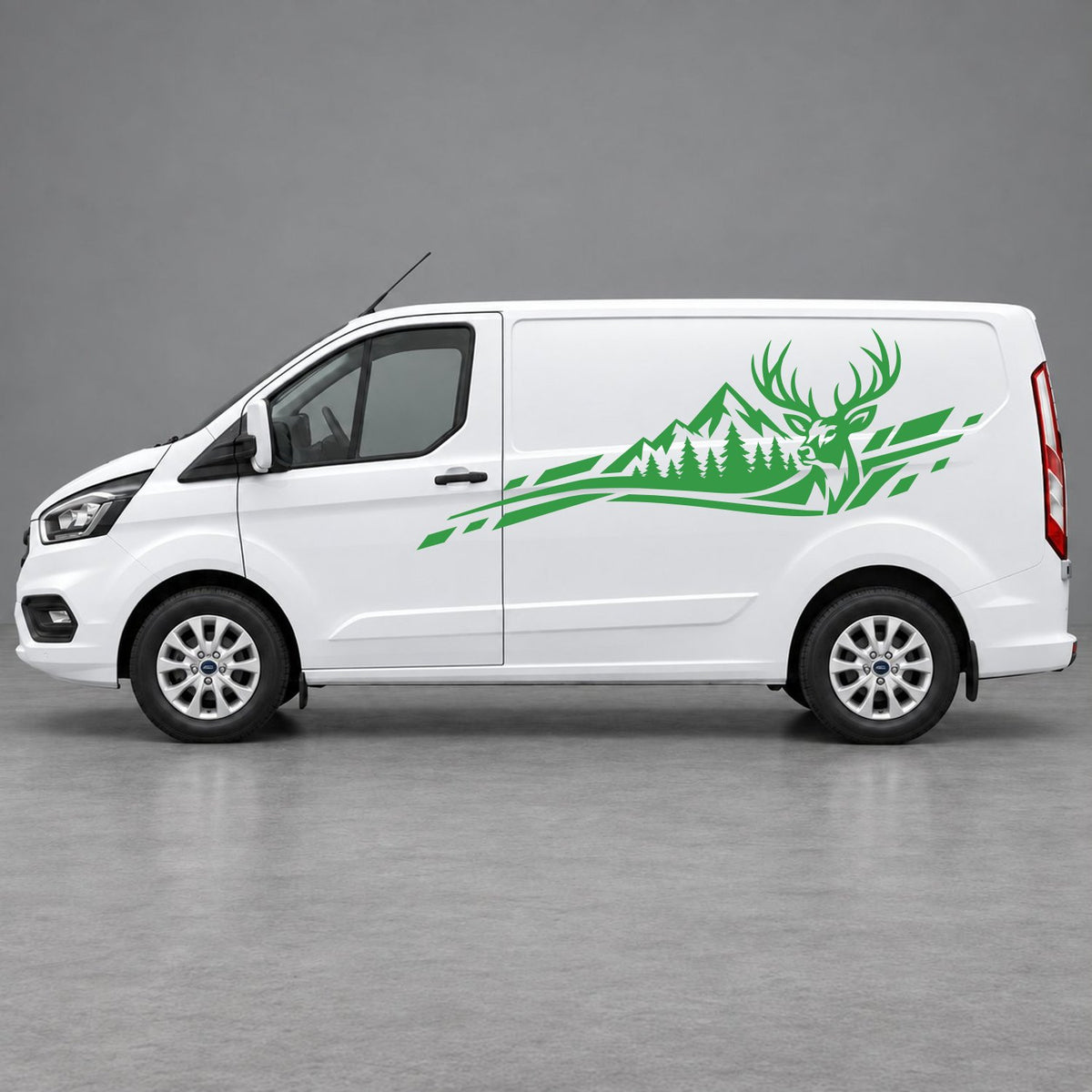 Ford Transit Custom Stag Mountain & Forest Side Graphics in Green