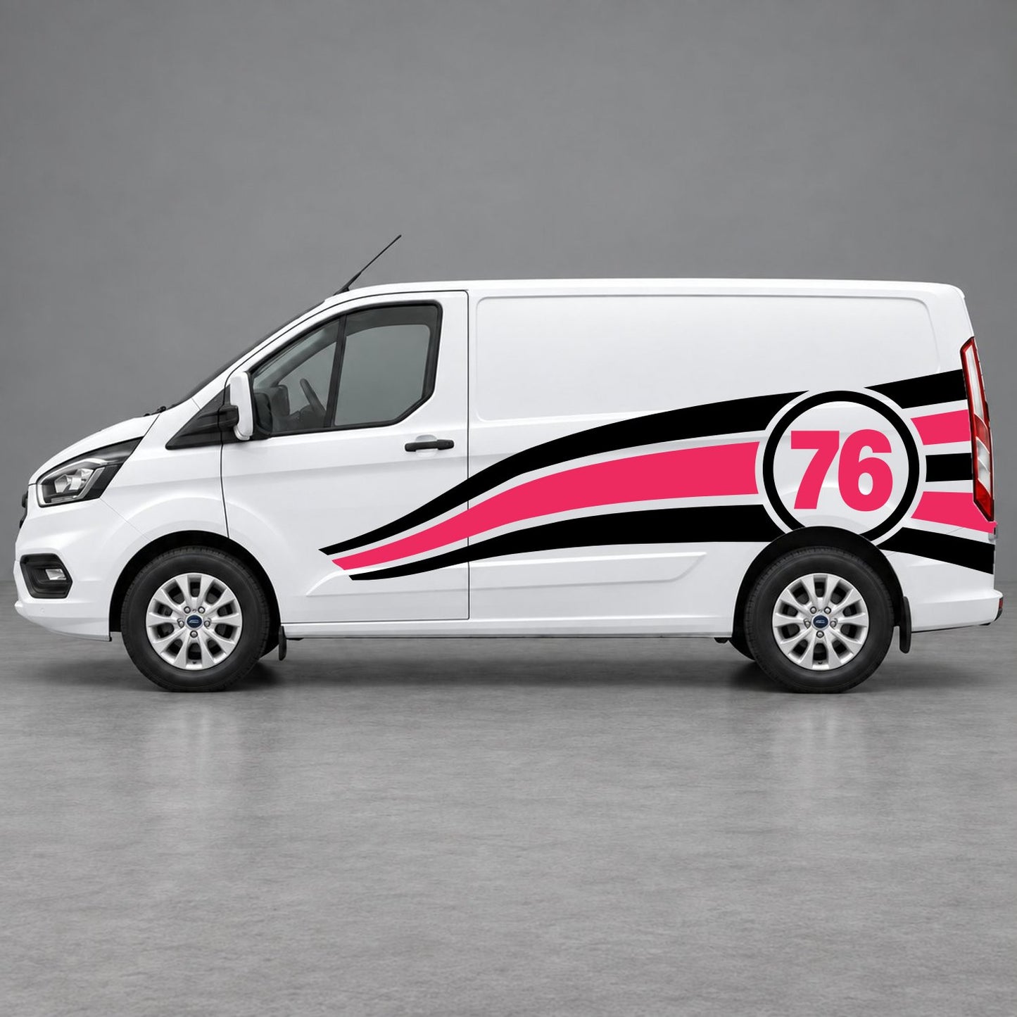 Ford Transit Custom Personalised Number 76 Racing Side Graphics in Black & Pink