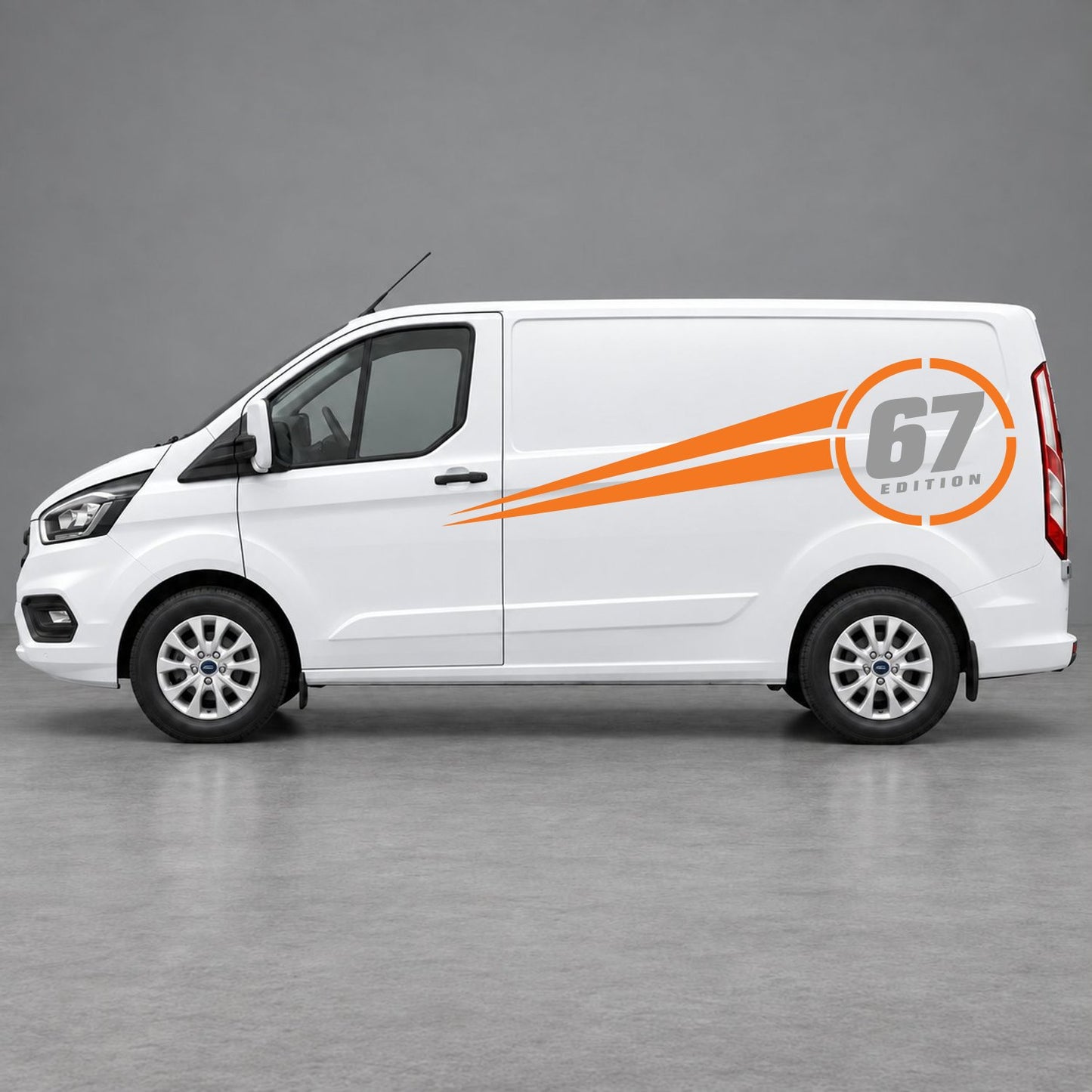 Ford Transit Custom Personalised Number Edition Side Stripes in Orange & Grey