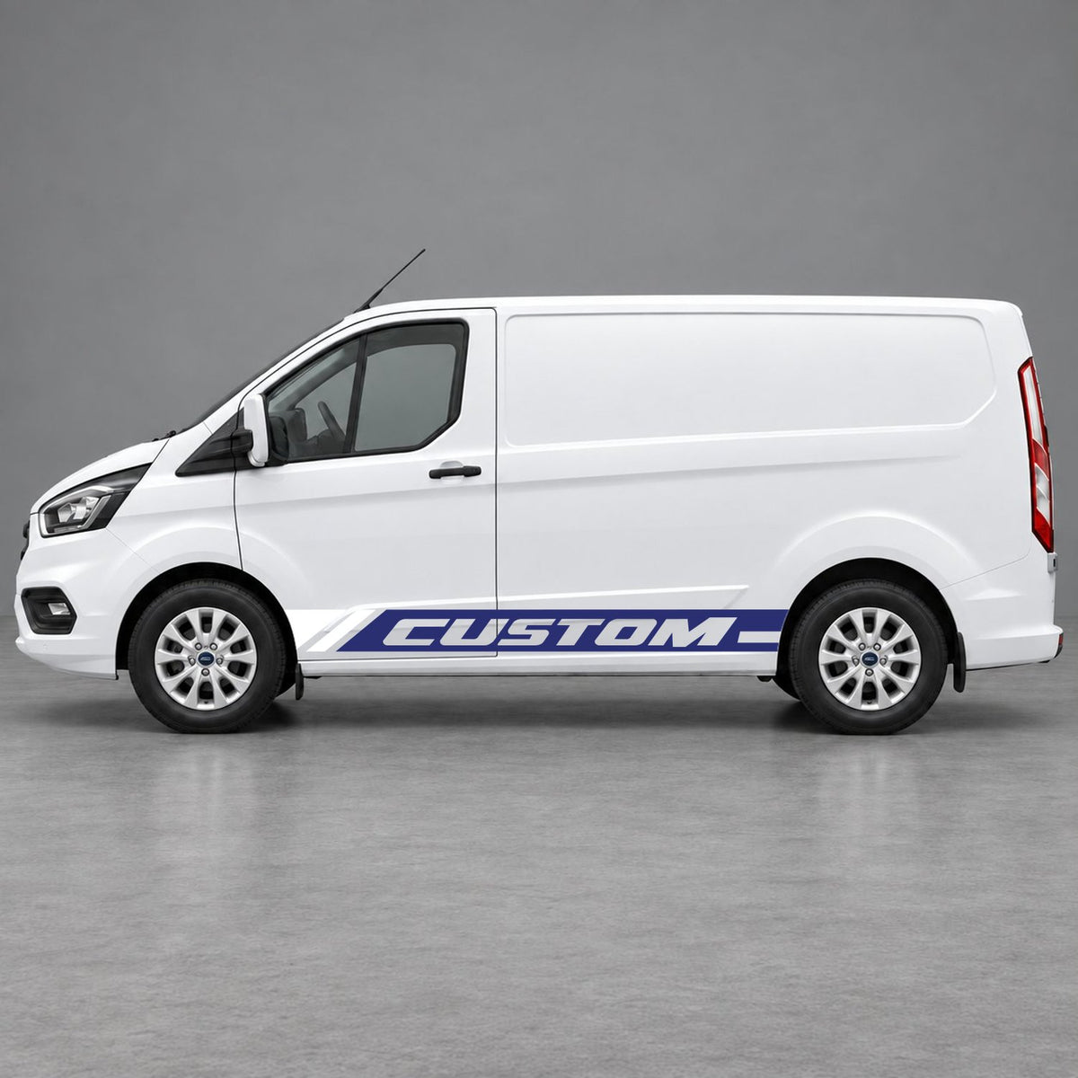 Ford Transit Custom Custom Lower Side Stripes in Navy Blue & White