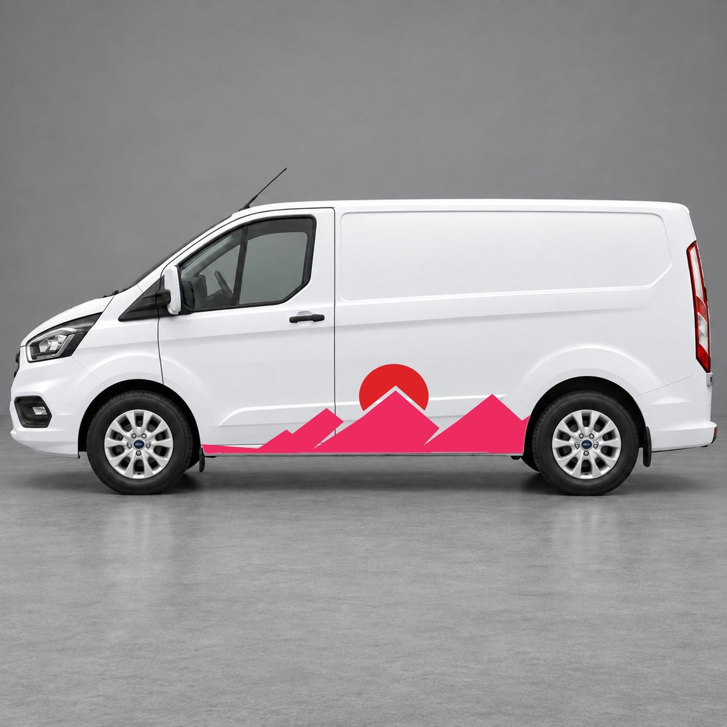 Ford Transit Custom Minimal Mountain Peak Side Graphics in Pink & Red