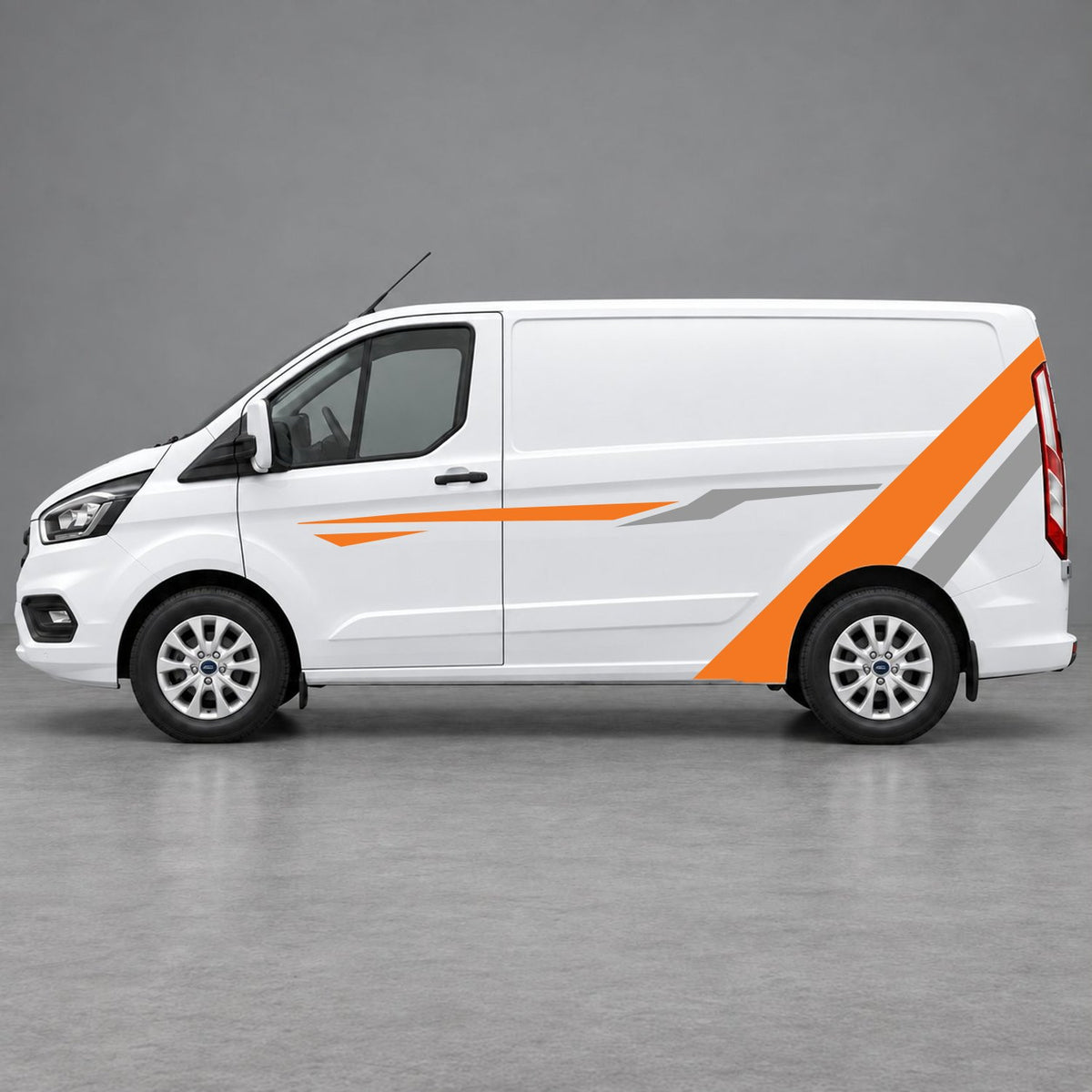 Ford Transit Custom Bold Rear Diagonal Side Stripes in Orange & Grey
