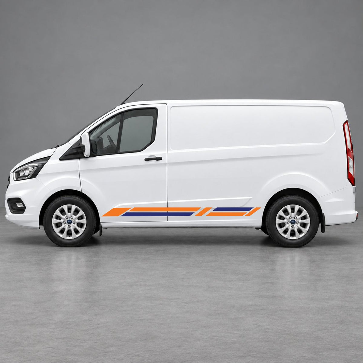 Ford Transit Custom Geometric Lower Side Stripes in Orange & Navy Blue
